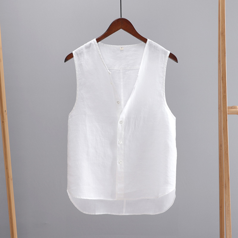 薄款纽扣休闲纯色麻料青年上衣马甲背心男士无袖复古水洗中国风