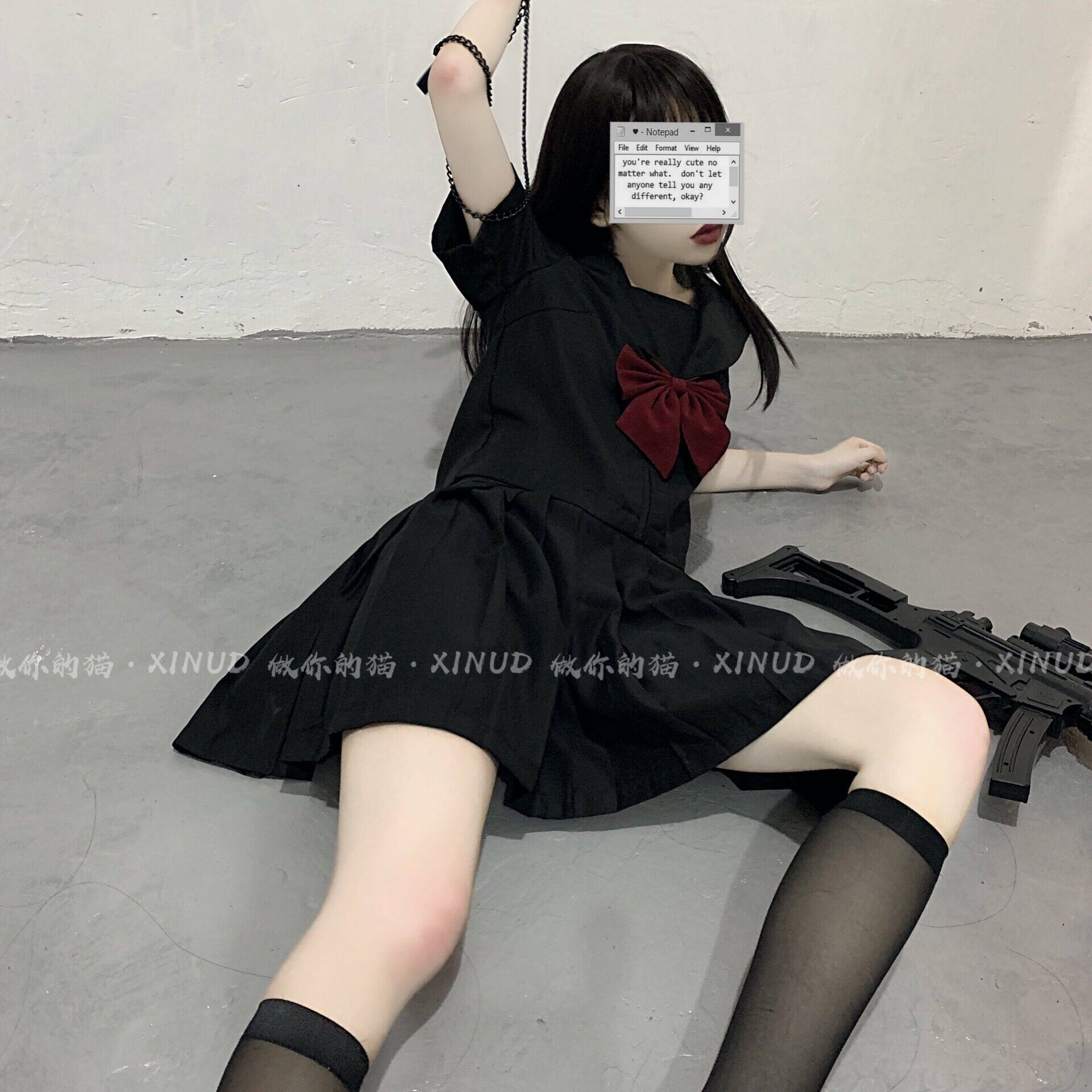 半身黑色套装制服jk海军你的水手半身裙