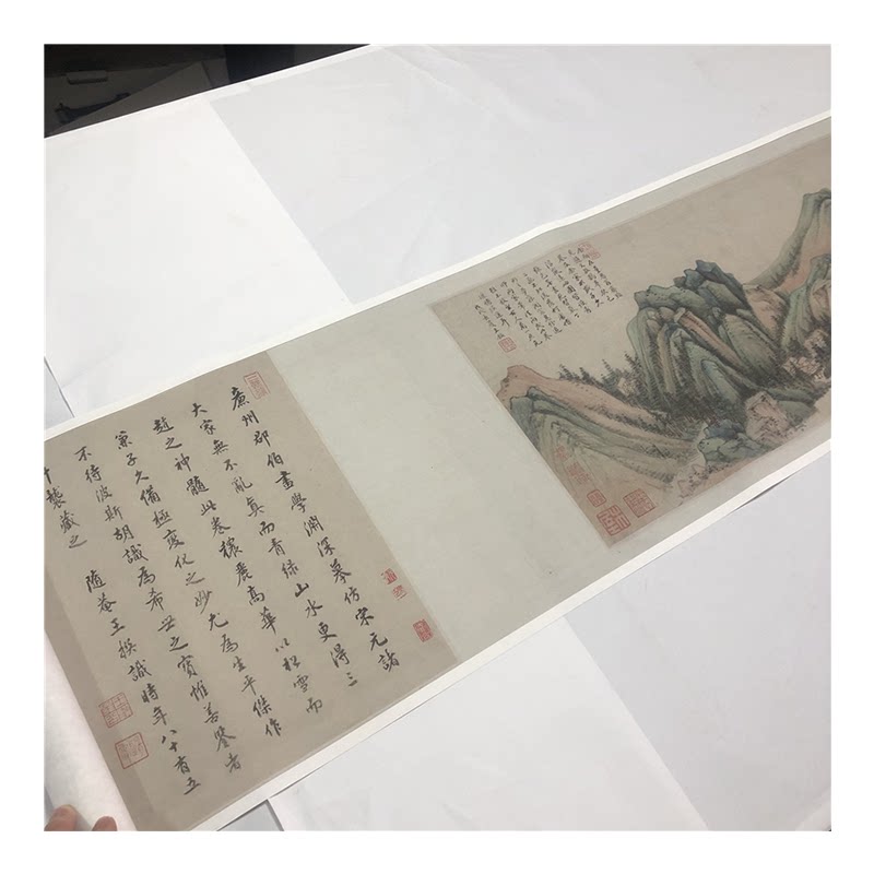 王鉴绿水青山古代名家青绿山水画长卷礼品手卷装裱国画