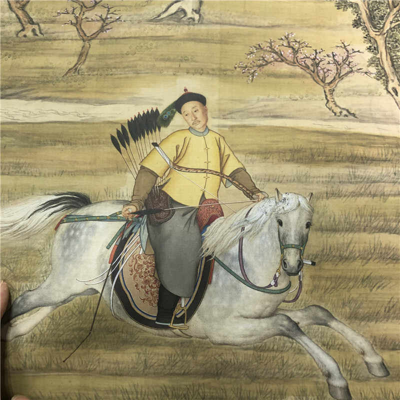 猎图世宁乾隆皇帝射猎横幅狩猎明清古典人物画国画