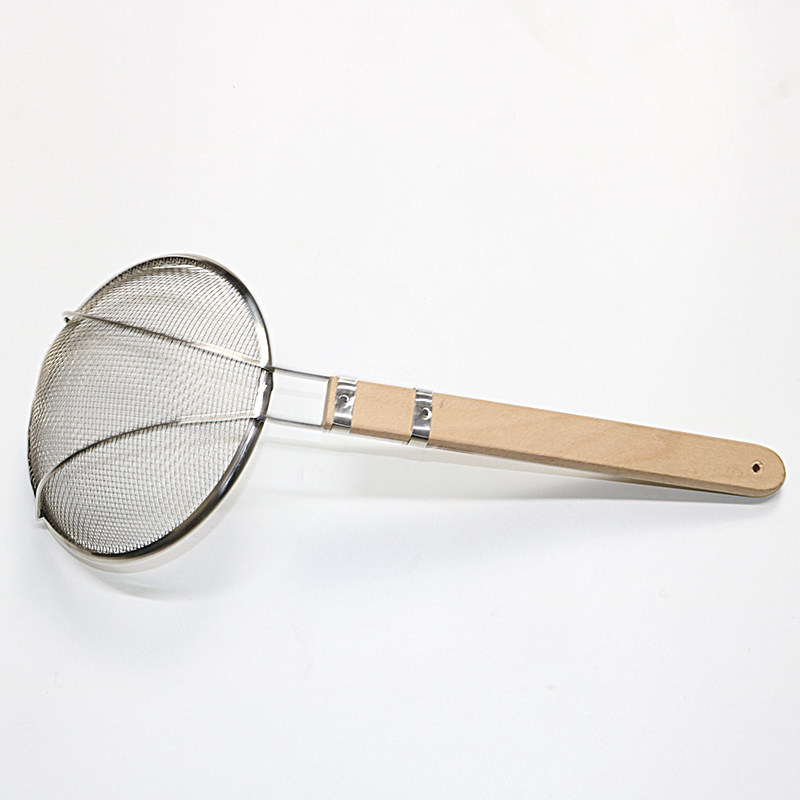 不锈钢木柄漏勺过滤家用饭店厨师油捞漏瓢漏油格漏勺