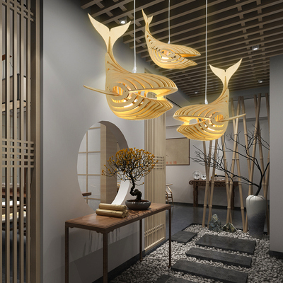 日式鲸鱼吊灯简约创意餐厅民宿火锅店卧室东南亚风装饰榻榻米鱼灯_双
