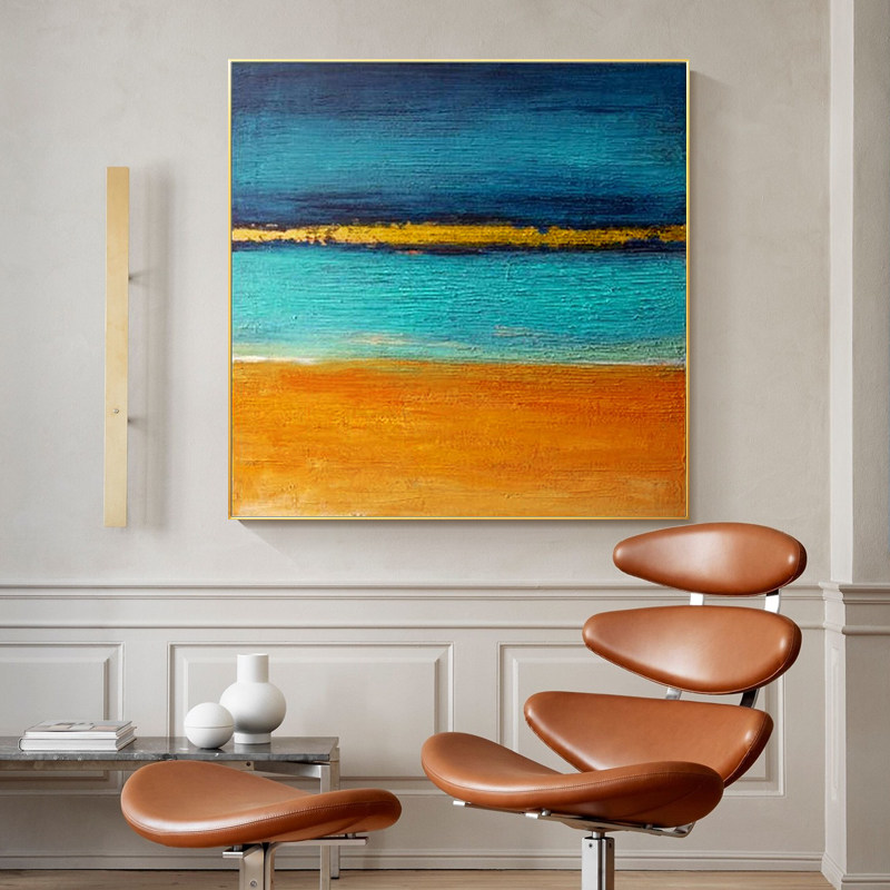 北欧客厅轻奢橙色手工现代简约金箔装饰画玄关抽象油画