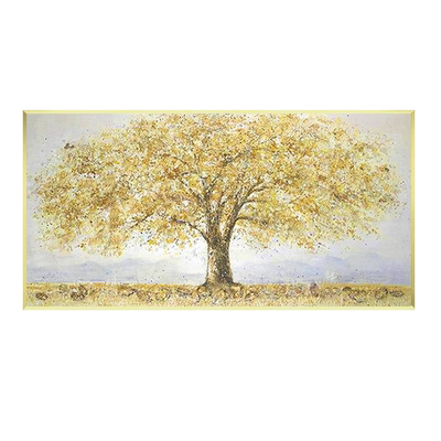 纯手绘油画发财树装饰画黄金树摇钱树金箔轻奢客厅沙发背景墙挂画