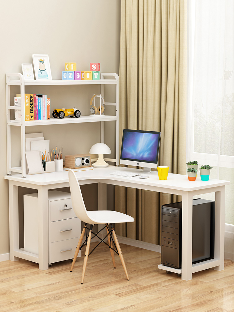 拐角书桌书架实木角落电脑桌书柜一体整墙家用电脑桌