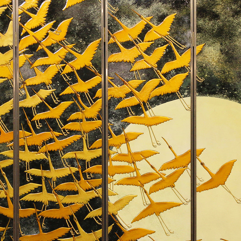 手绘彩绘巨幅商业空间大堂酒店装饰画金箔轻奢漆画油画