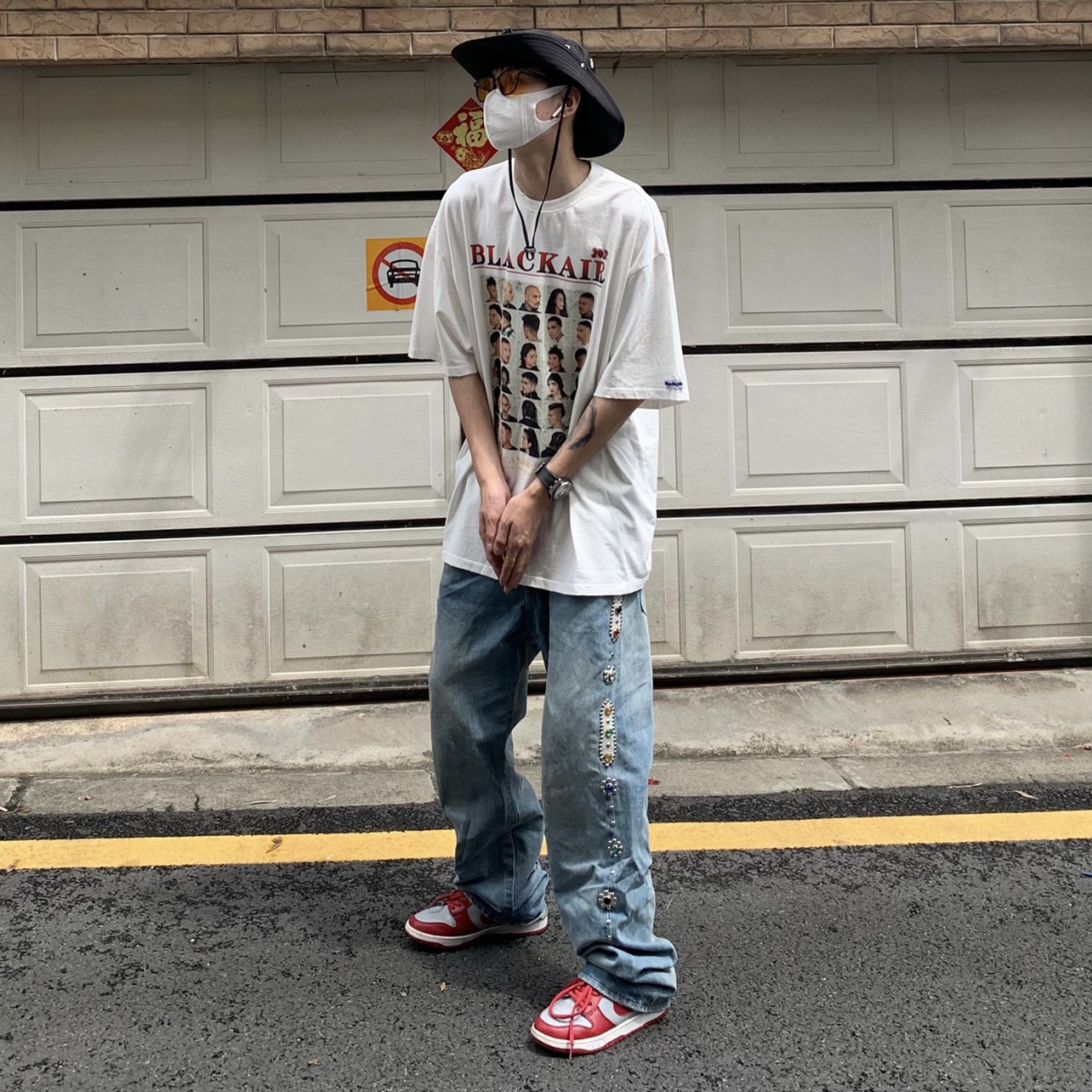 白菜Coke 原创国潮美式复古做旧T恤水洗款街头印花炸街短袖打底男