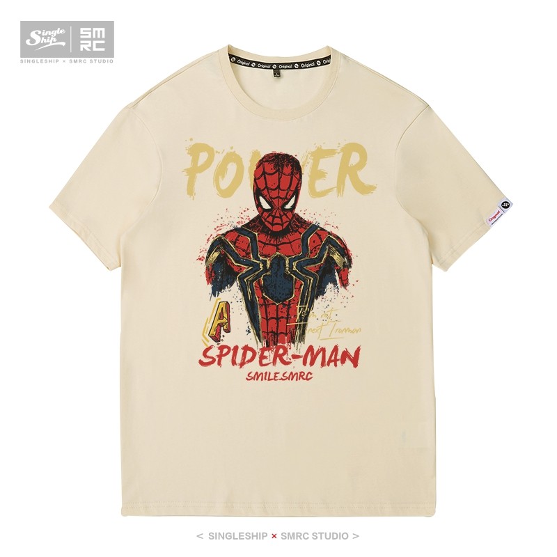 漫威联名短袖marvel蜘蛛侠涂鸦情侣装恤女周边polot恤