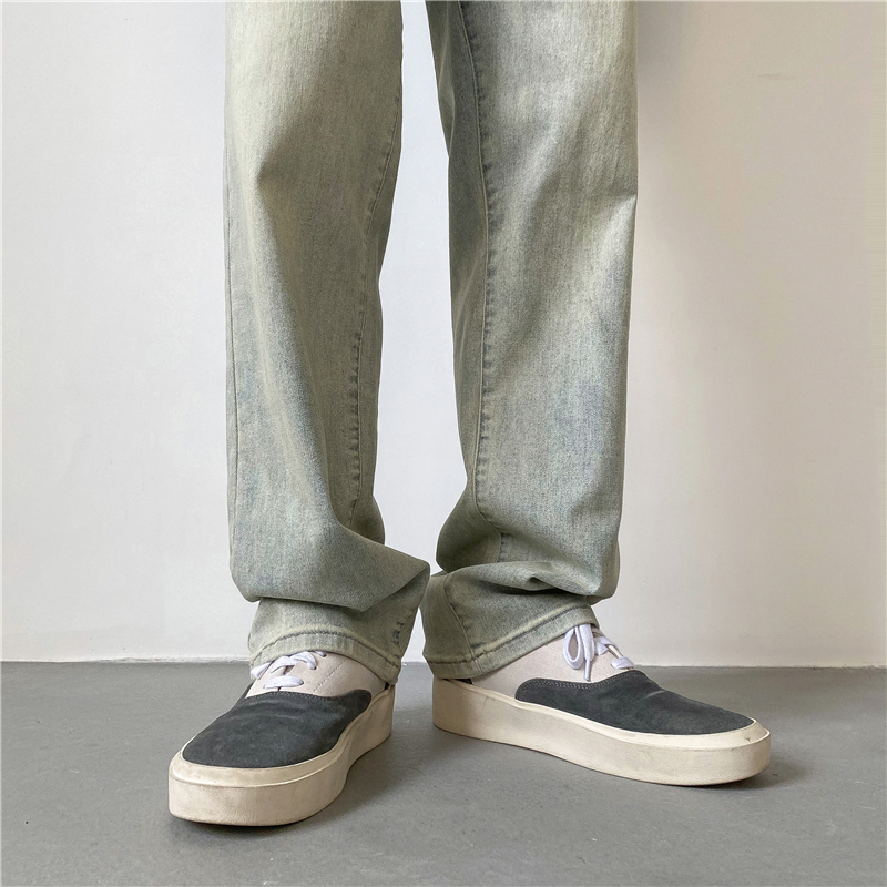 欧美vibe裤子高街潮ins黄泥染水洗做旧牛仔裤男hiphop宽松直筒裤