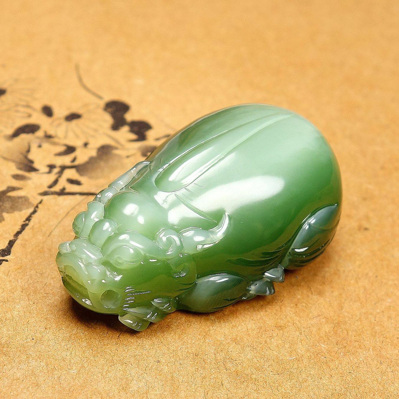 新品和田7号老坑碧玉手工冰底貔貅瑞兽把天然其他