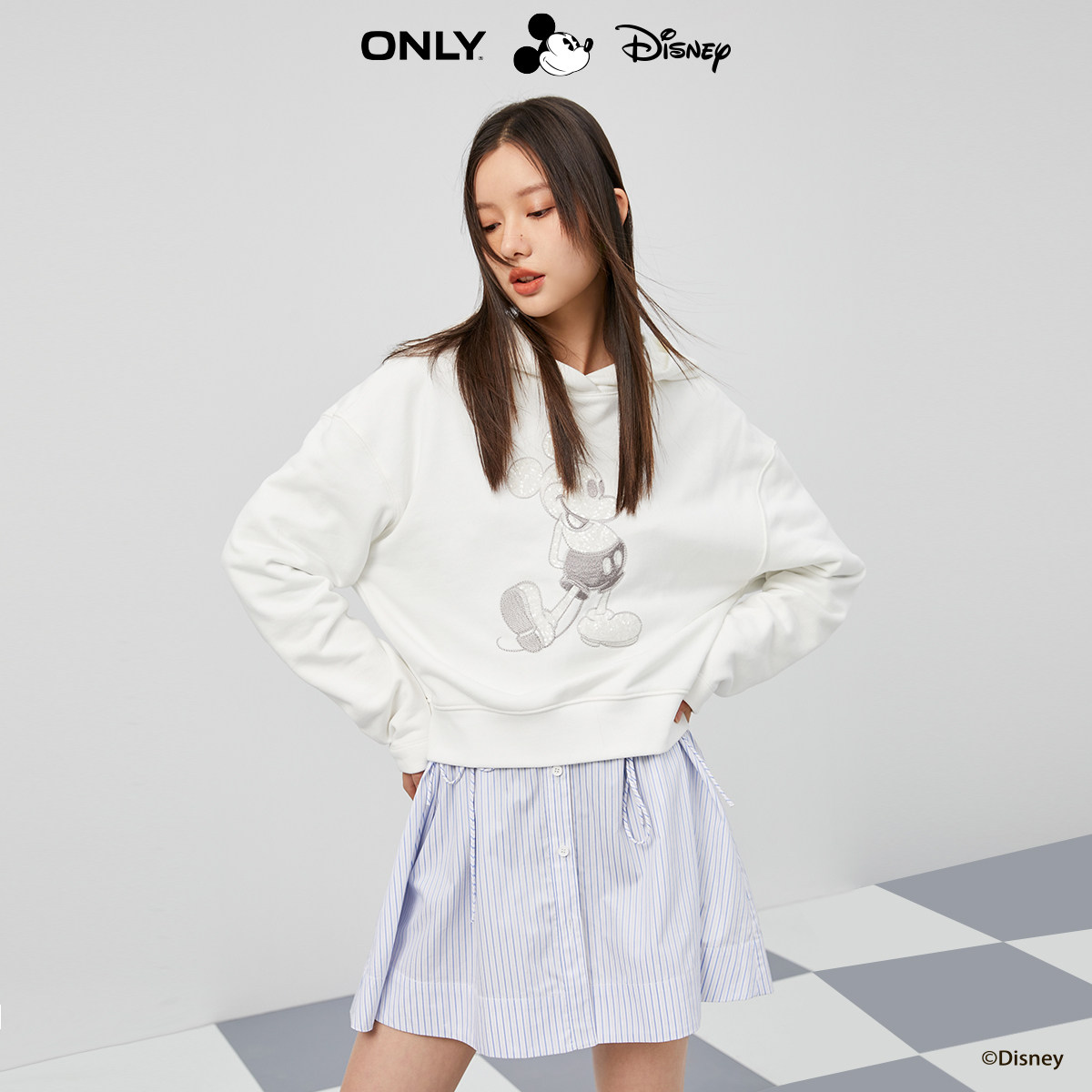 only冬季迪士尼disney米奇联名时尚潮流亮钻连帽卫衣女卫衣