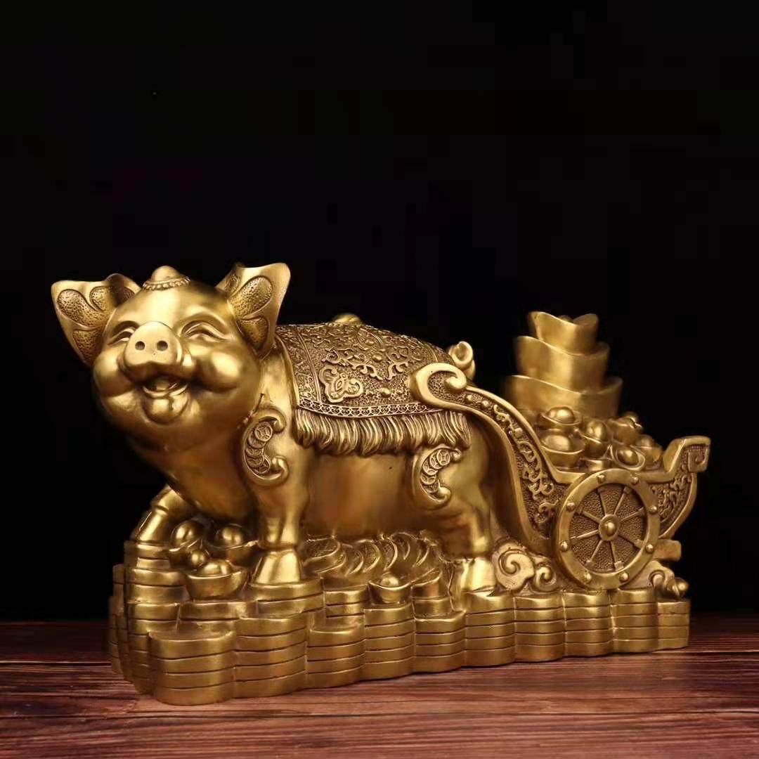 猪拉纯铜元宝摆件金猪金钱猪福生肖家居办公室摆件