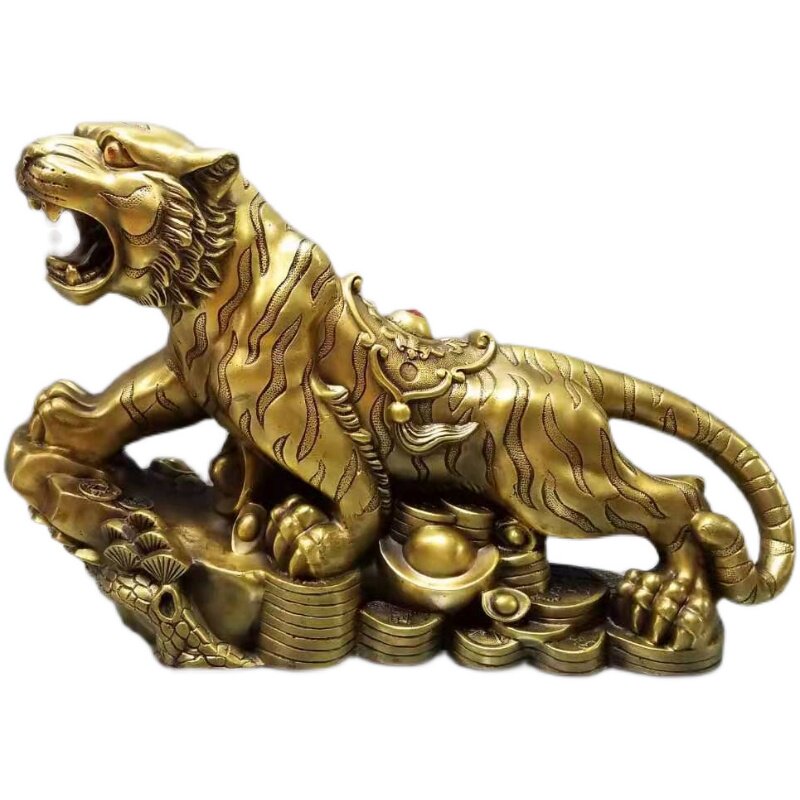 纯铜老虎摆件生肖金钱上山虎虎生威财源招财客厅摆件