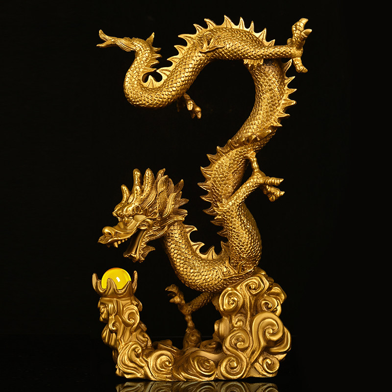 铜龙献瑞吉祥龙龙吉生肖装饰客厅立龙摆件祥龙摆件