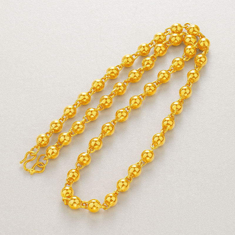 足金圆珠项链正品24k纯金磨砂光珠颈饰男新款颈饰