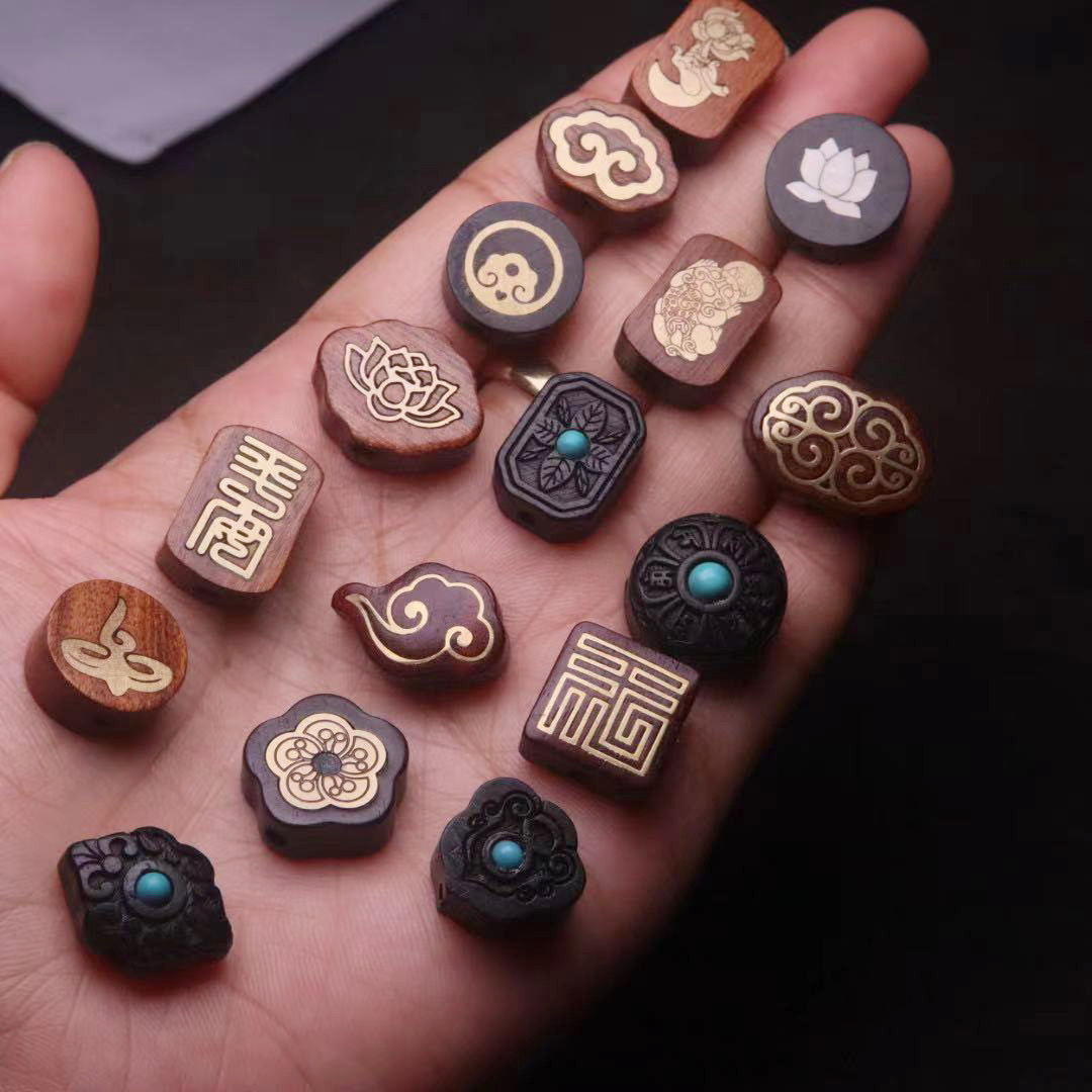 花型配饰文玩手串吊坠背云佛福祥云镶嵌紫檀佛珠