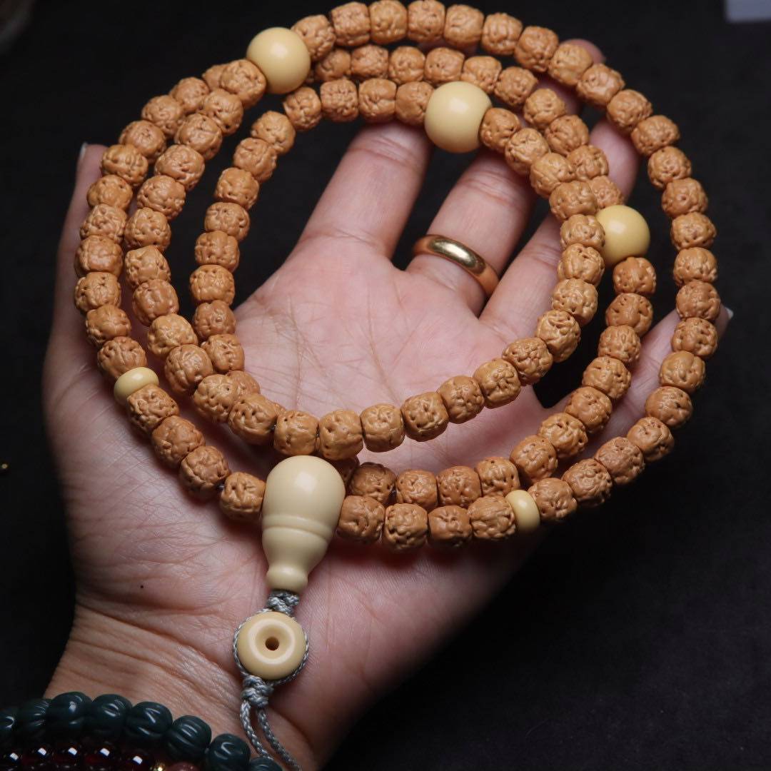 天然金膏玉玉化三通一体佛头108手串长串金刚星月其他diy饰品配件