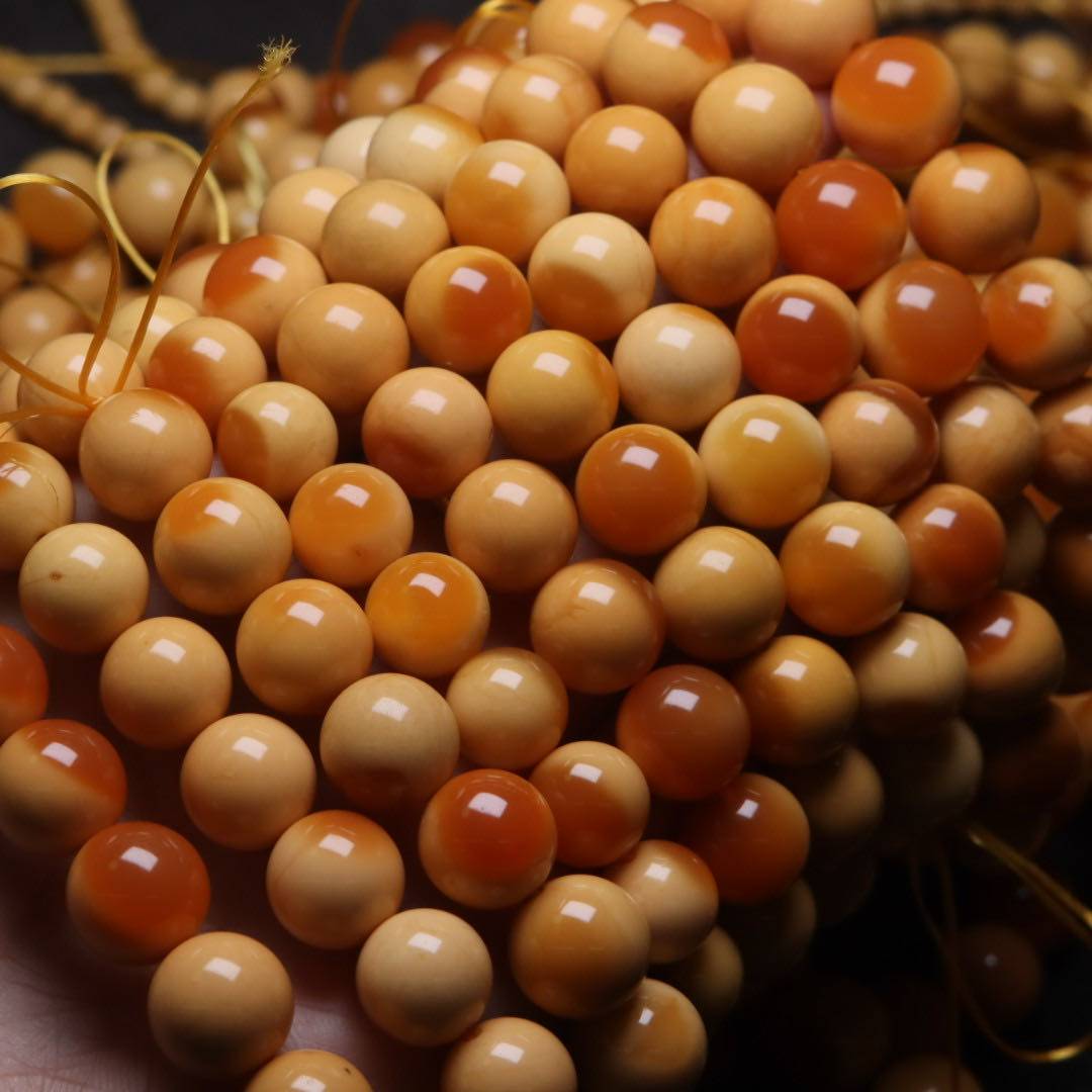 大帝文玩缅黄手串单圈圆珠天眼睛简约款玉化聚宝盆鸿运当头佛珠