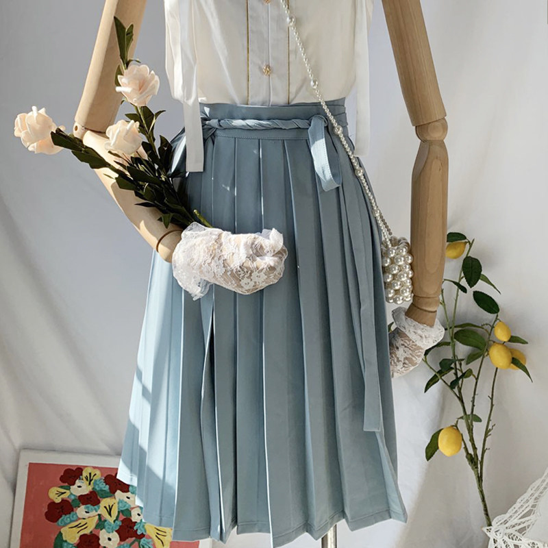 无糖加冰椿松集明制服满褶裙半身短裙净色百褶裙汉服