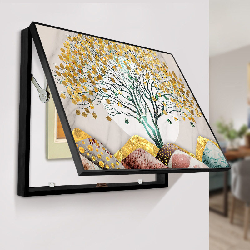 电箱表装饰画免打孔遮掩配开关电源总闸盒挂画液压上翻可推拉壁画