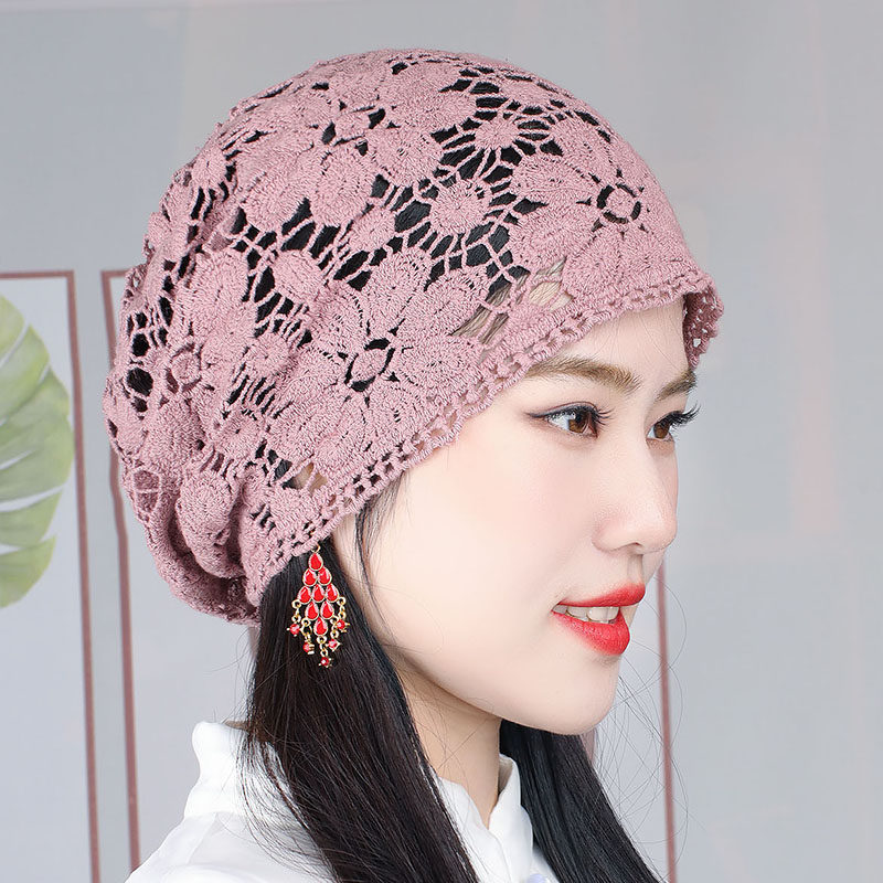 镂空帽子女士春夏季单层包头洋气花朵堆堆透气帽子