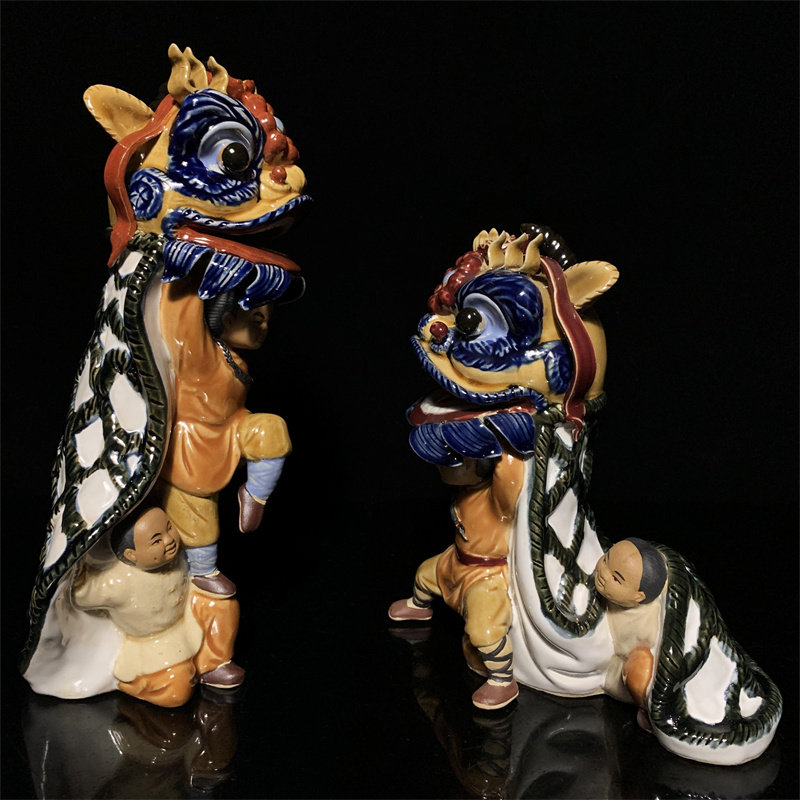 石湾公仔陶瓷醒狮摆件家居客厅佛山黄飞鸿舞狮装饰品装饰摆件