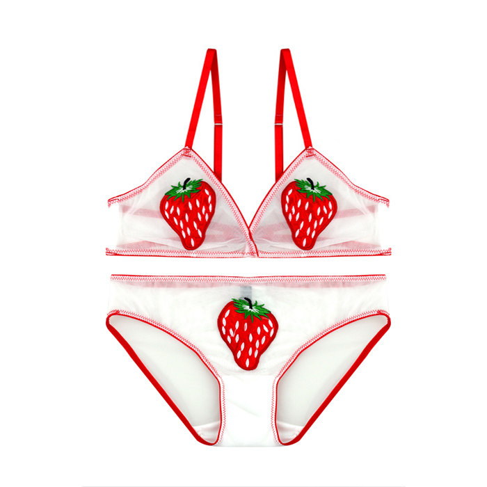 清新菠萝超薄钢圈bralette侧收女士内衣文胸套装