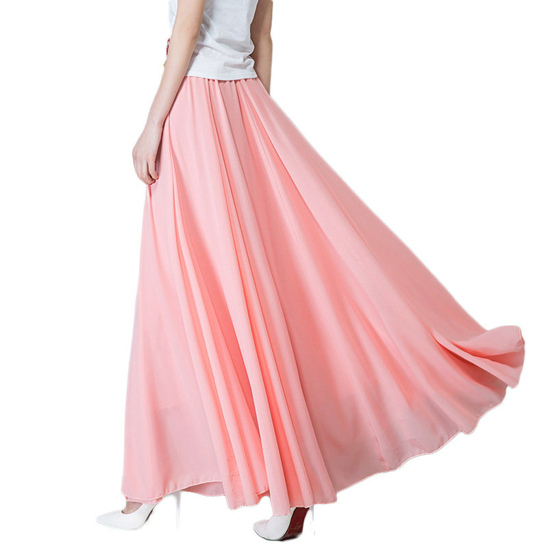 春夏季雪纺半身裙女纯色裙子纱裙大摆波西米亚沙滩裙大码仙女长裙