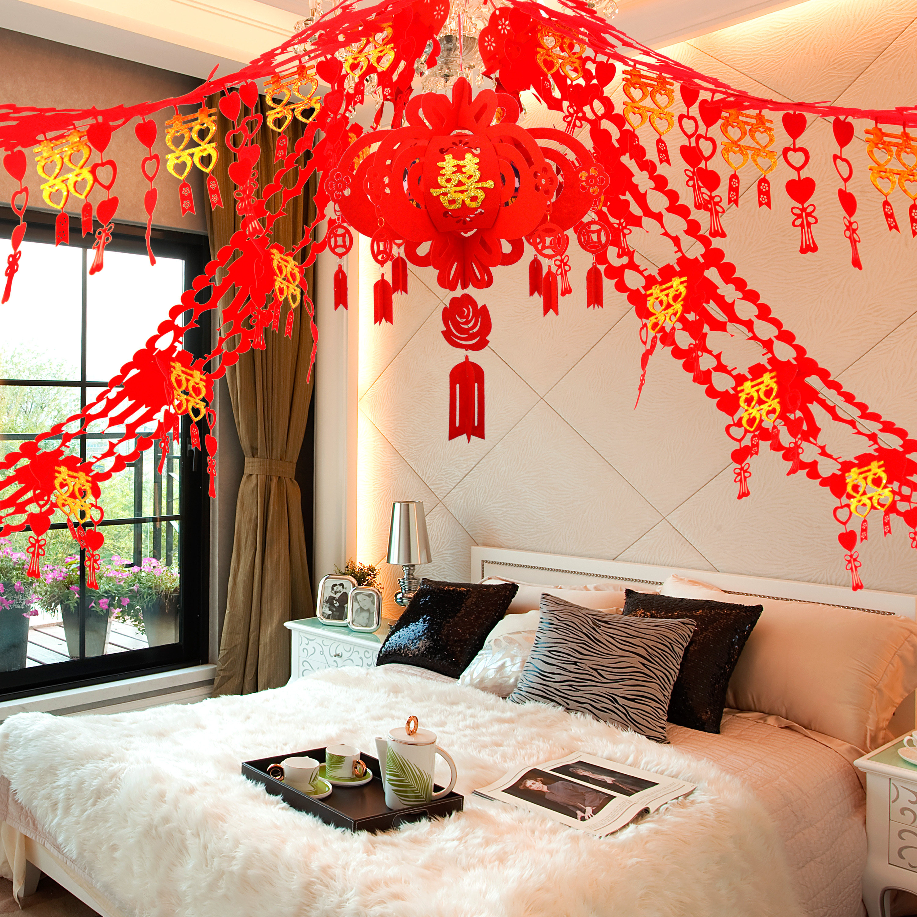 拉花结婚喜字婚庆新房婚房卧室客厅装饰装饰布拉花