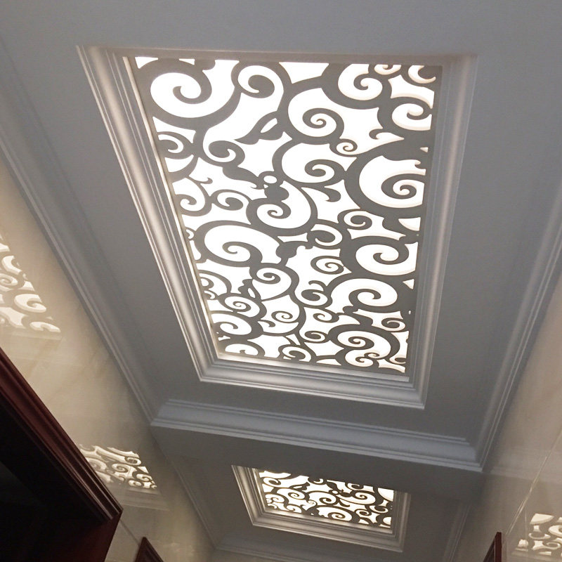 过道吊顶雕花镂空板定制pvc花格走廊造型现代欧式客厅隔断透光膜