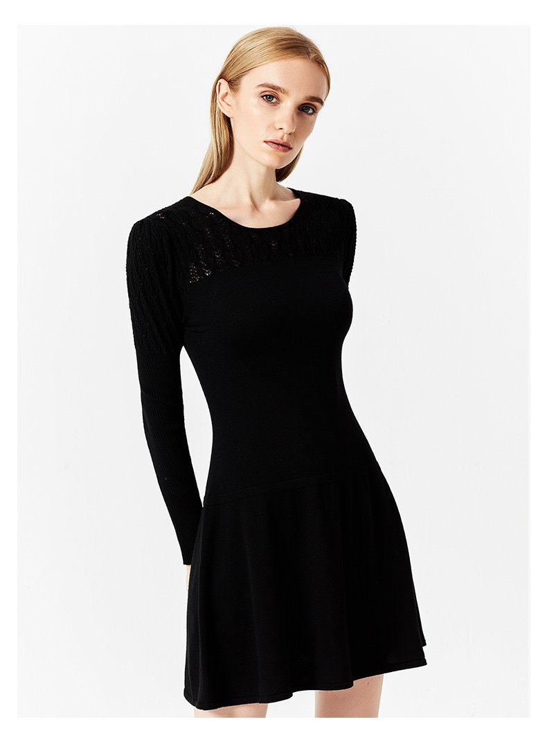 ports宝姿新款女装气质简约镂空装饰长袖针织连衣裙连衣裙