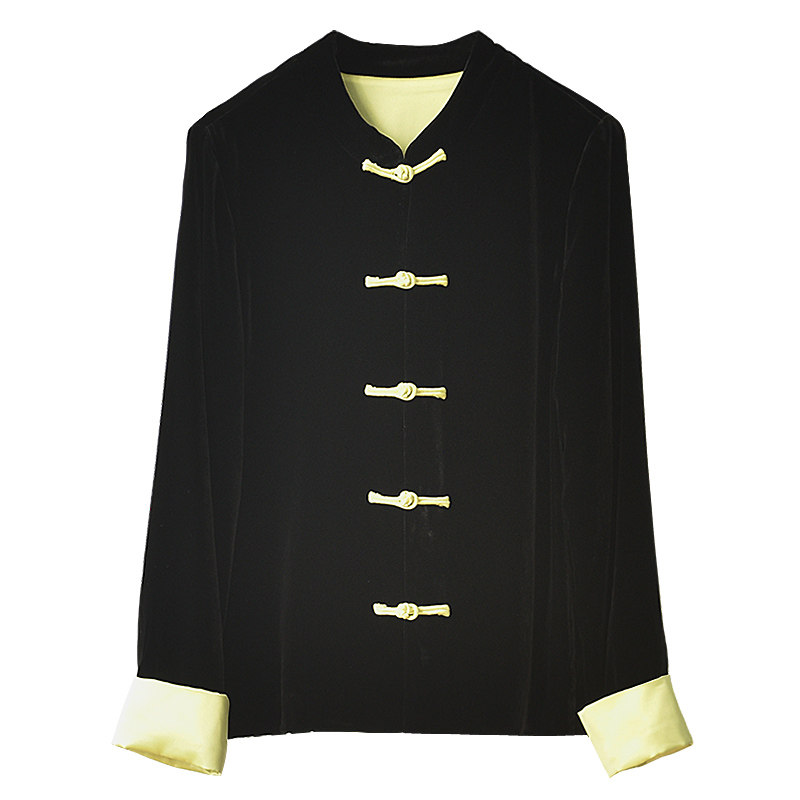 中国国风盘扣真丝丝绒短褂外套女春秋季中式短外套