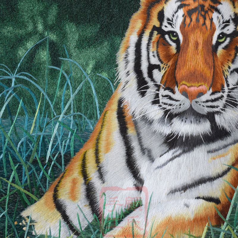 苏绣成品顾氏手工刺绣苏州礼品老虎书房过道装饰画苏绣