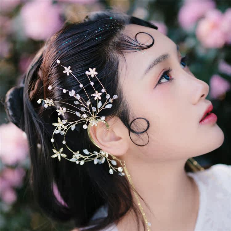 汉服古风仙气清新长流苏霜叶精灵耳挂仙女风古装cos无耳洞耳坠