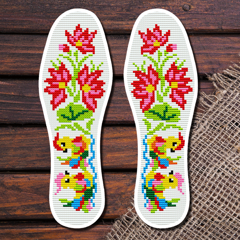 彩线白底鞋垫十字绣八角花女式卡通秋冬男士自己包边布玫瑰材料7d