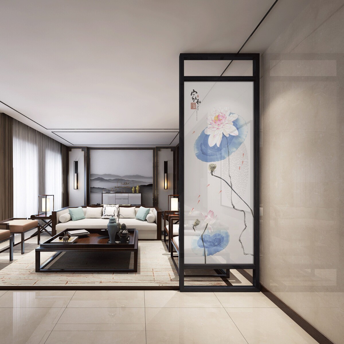 屏风单扇屏障卧室书房玄关镂空实木座屏