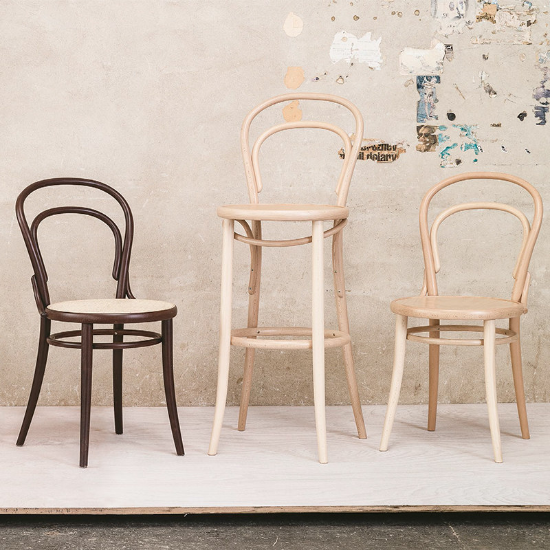 捷克ton14号实木木椅榉木藤面软包靠背吧椅餐椅