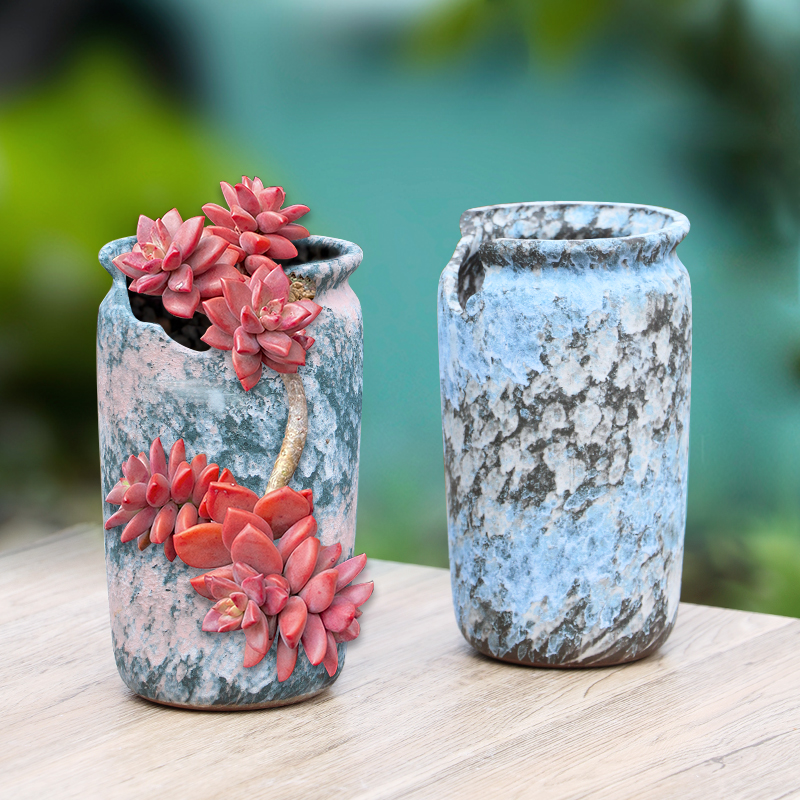 粗陶泼釉缺口悬崖复古多肉花盆透气吸水法师花盆