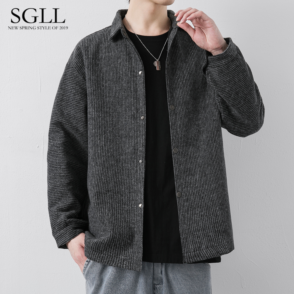 灯芯绒衬衫男士春秋季痞帅上衣休闲男装宽松磨毛外套日系长袖衬衣