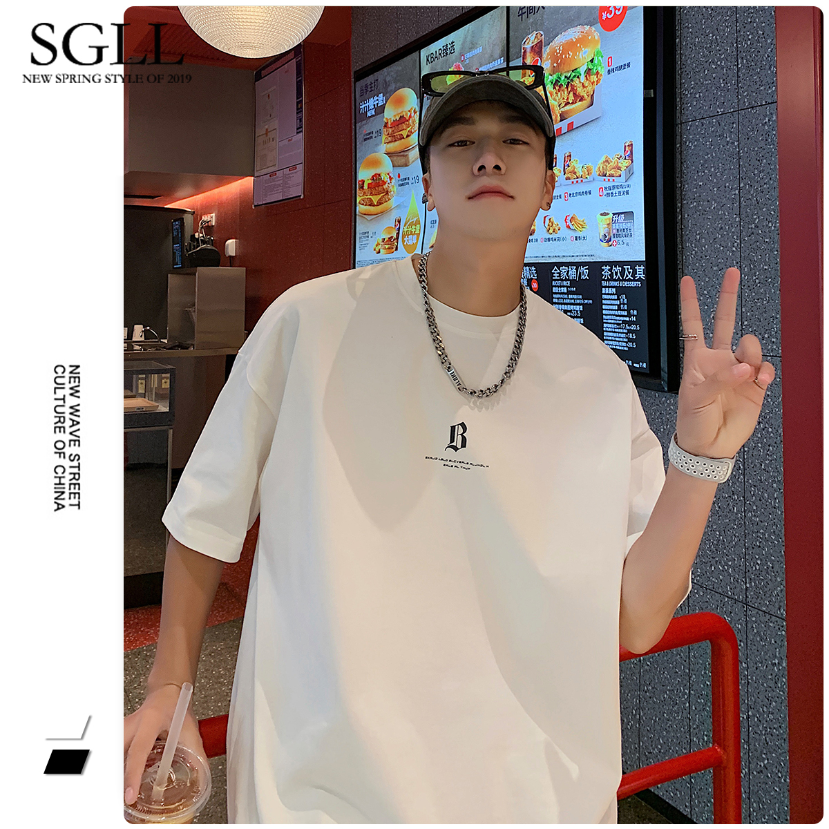 重磅美式短袖t恤夏季男装宽松纯棉ins潮牌男士半袖体桖简约白上衣