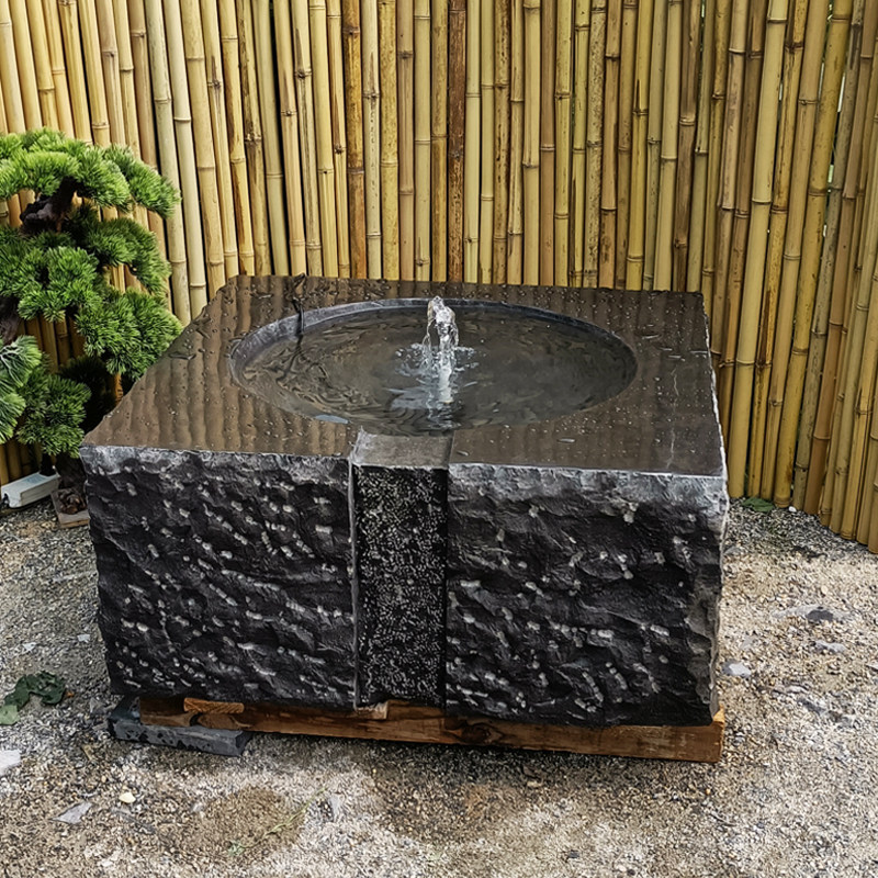 流水水钵日式景观喷泉涌泉自然石头石钵庭院石雕