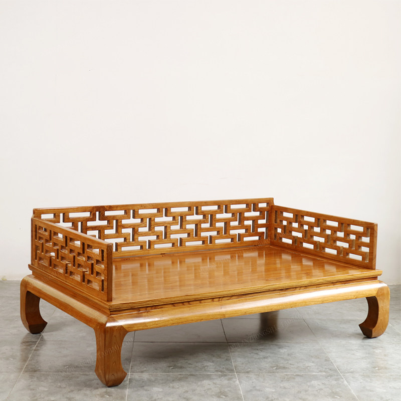 老榆木罗汉床 全实木万字格罗汉榻 中式仿古明清客厅沙发贵妃榻