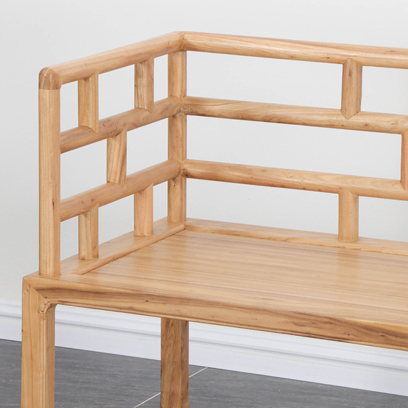 中式榆木罗汉床椅实木简约免漆禅意茶室双人实木沙发