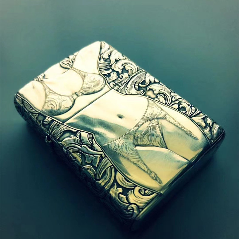 正品zippo防风煤油打火机蚊版比基尼女郎纯铜浮雕zippo