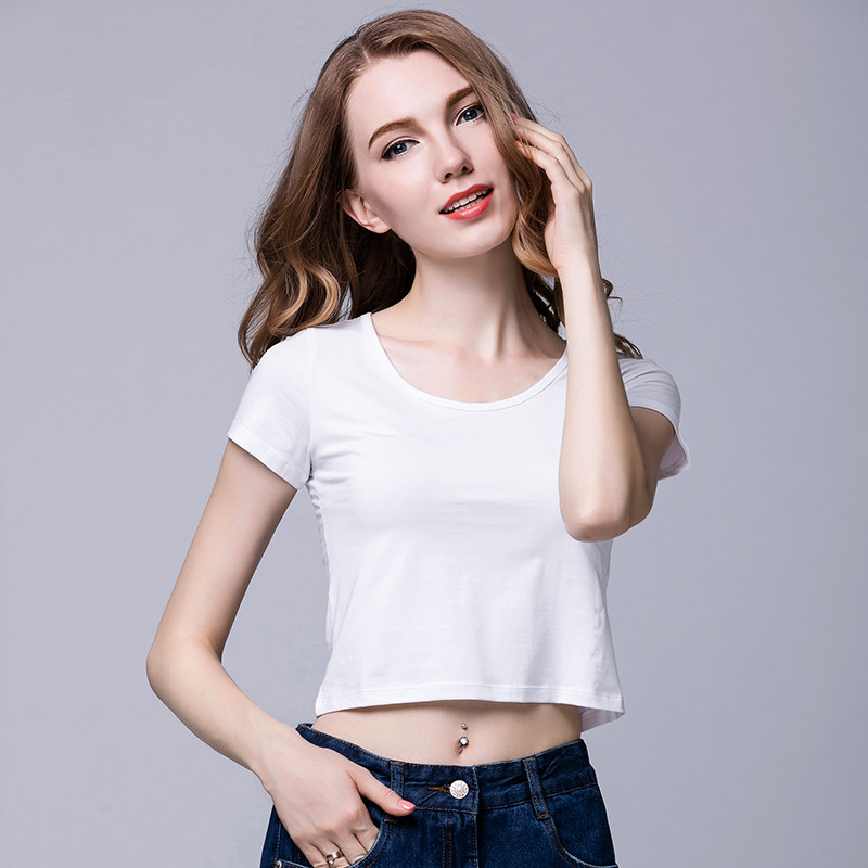 短袖短款打底黑色紧身高腰露脐上衣女超莫代尔t恤