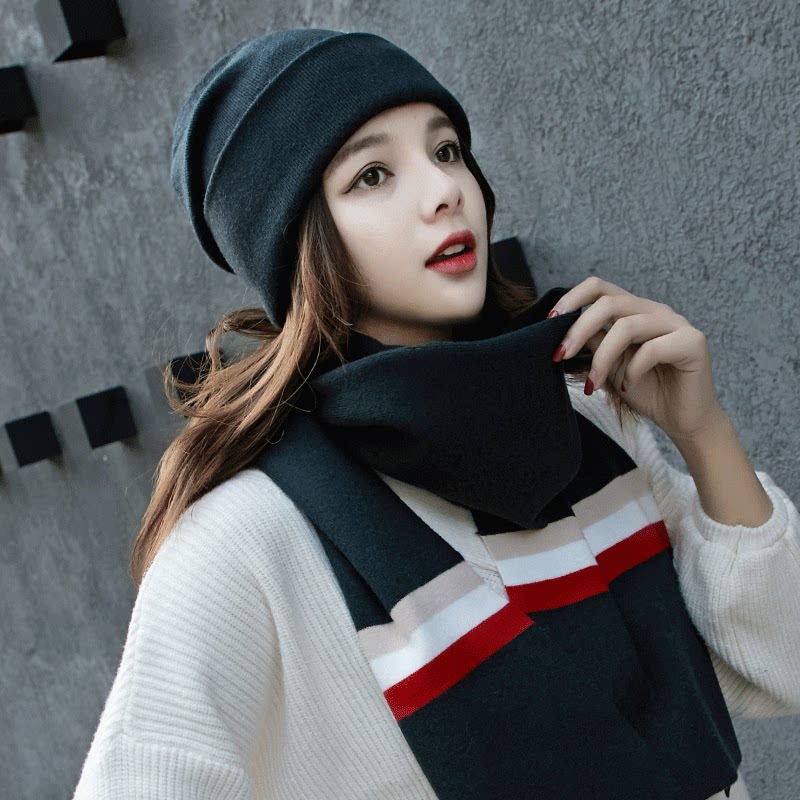 帽子加厚围巾毛线网红百搭子女时尚可爱ins帽子