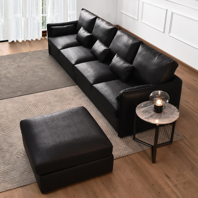 家用现代简约高档科技组合黑色户型客厅28米落地皮布沙发