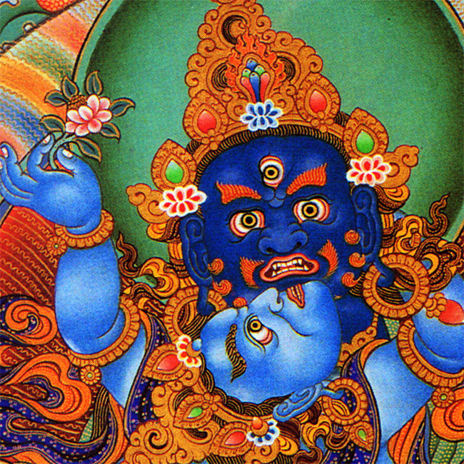 唐卡财神挂画西藏画蓝国画菩萨开运招财装饰画藏族唐卡