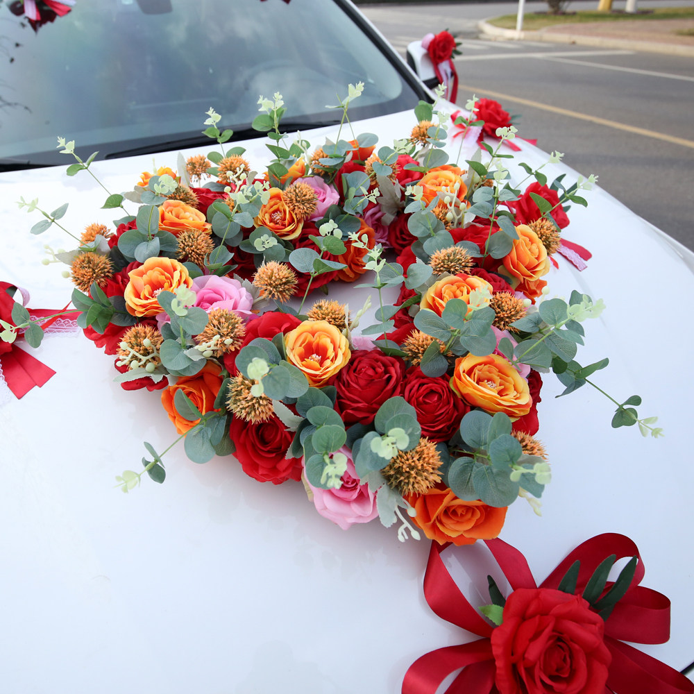 婚车装饰套装结婚车头花车车花车队仿真布置婚车鲜花