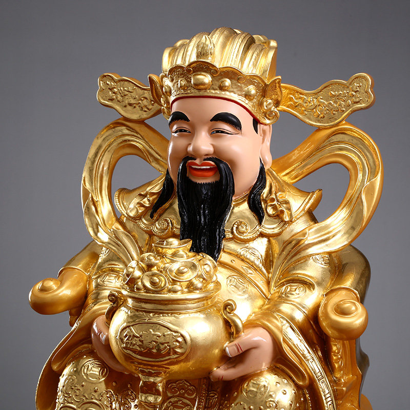 财神秦歌纯铜贴金财神爷神像家用文佛像元宝开业摆件
